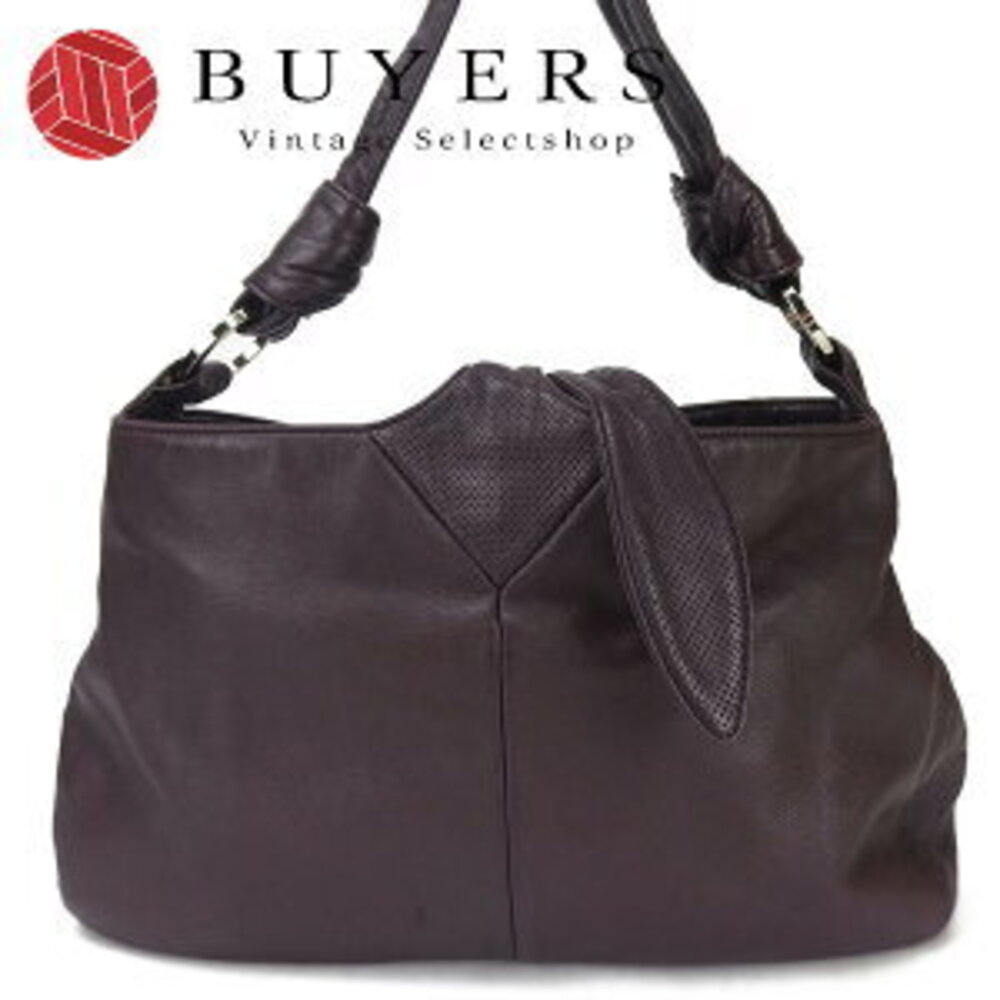 LOEWE One Shoulder Hobo Bag Purple Leather Shoulder
